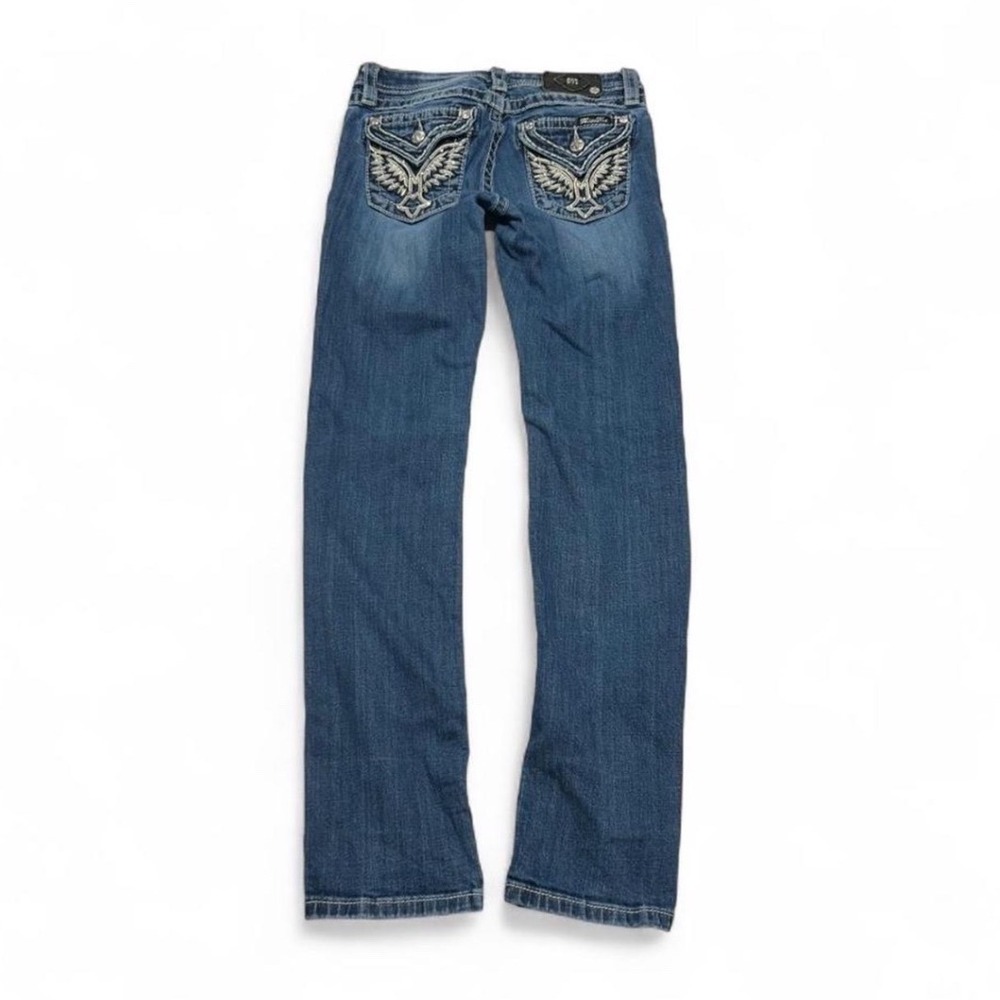 Miss Me Skinny Jeans Blue Denim Embroidered Wing Rhinestone Flap Pocket JK7101S